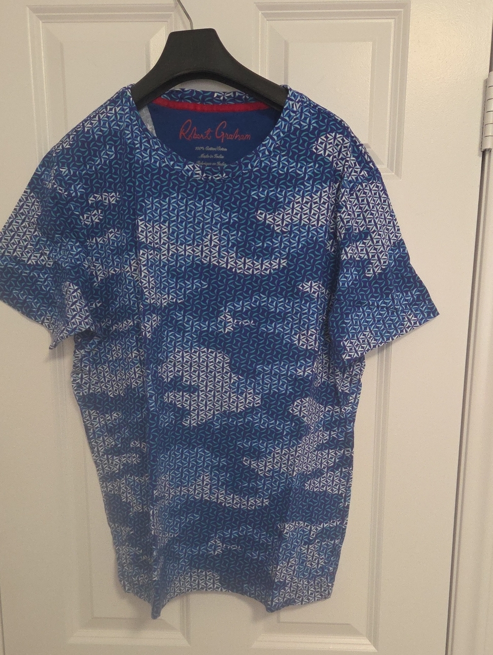 Robert Graham Abstract Cotton Shirt in Blue & White XL Like New